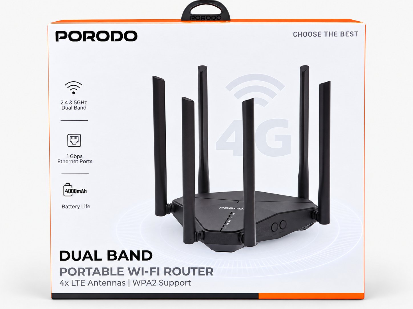 Porodo AC1200 4G Dual-Band Portable Wi-Fi Router