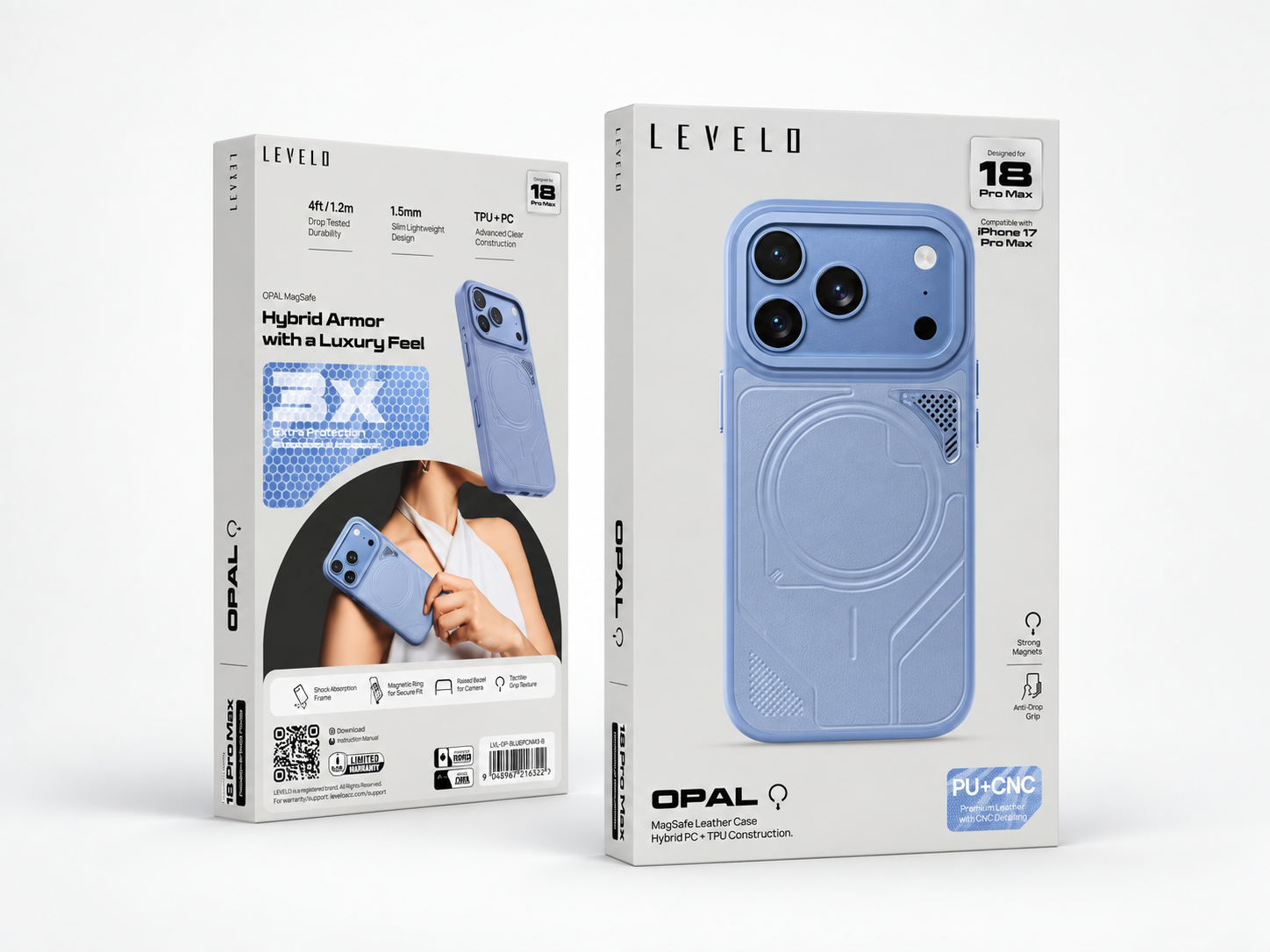 Levelo Opal PU Leather MagSafe Case for iPhone 17/18 Pro Max - Light Blue