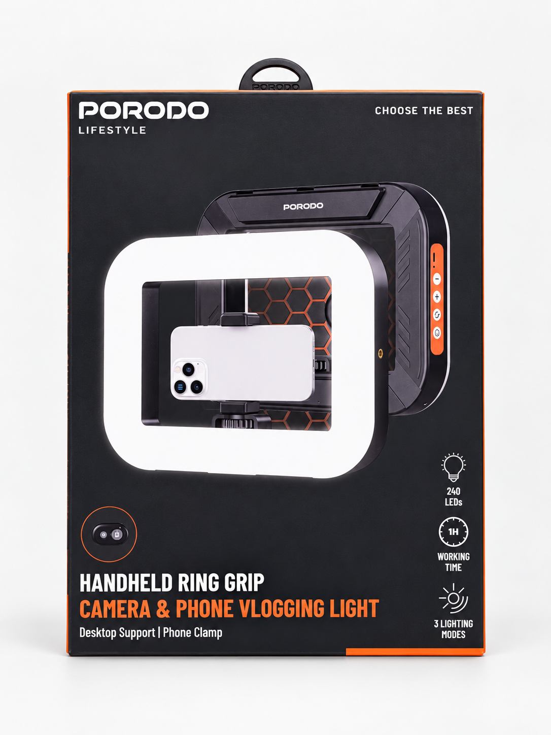 Porodo Handheld Ring Grip Camera and Vlogging Light