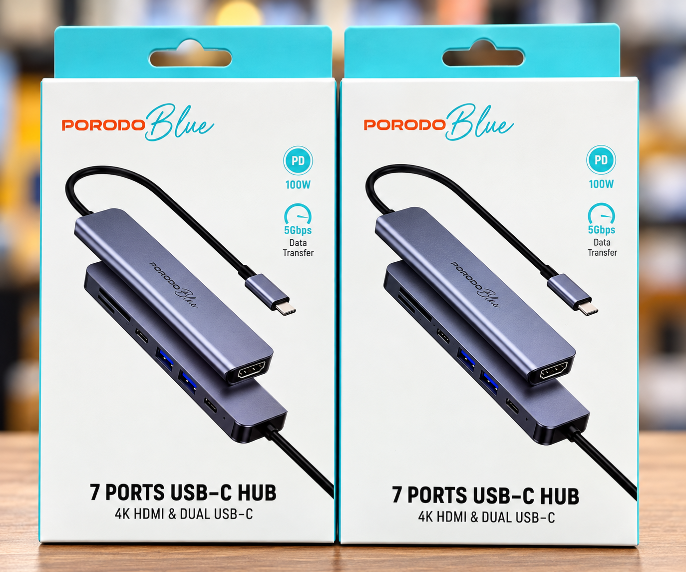 Porodo 7in1 USB C / Type C Hub, HDMI 2 USB-A, 2 USB-C, MicroSD